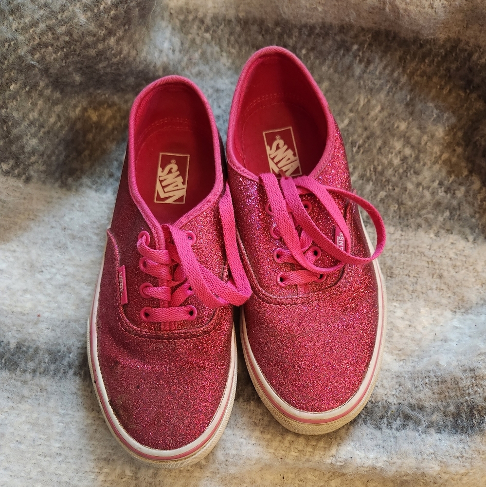 Vans kids' hot pink sparkle lace-up sneakers - size 3